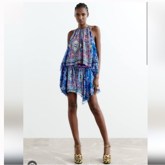 🦋 ZARA BOHO BLUE MULTI ASYMMETRICAL MINI SKIRT! - Picture 15 of 16